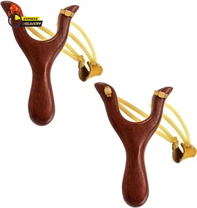 2 Pcs Wooden Slingshot Toy for Kids Adults with Rubber Bands for Outdoor Hunting - Picture 1 of 12
