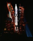 NIGHTTIME SHOT GEMINI-TITAN SPACECRAFT ON PAD IN 1964 - 8X10 NASA PHOTO (AA-449)