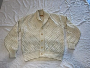 Vintage Jantzen Ivory Cableknit Cardigan Fisherman Sweater Shawl Men Size XL - Picture 1 of 11