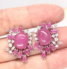 Heated 10 X 13 mm Cabochon Pink Ruby Cubic-Zirconia Earrings Silver 925 Sterling