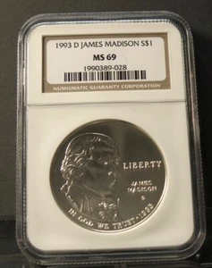 1993 D JAMES MADISON Silver Dollar NGCMS 69 - Picture 1 of 1