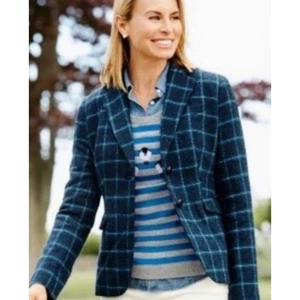 Talbots marineblau Wolle Fensterscheibe kariert Entenmuster gefüttert Blazer Jacke Damen 6P - Bild 1 von 8