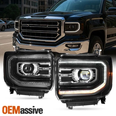 Faros proyectores negros para GMC Sierra 1500 2016-2018 [LED COMPLETO] con par DRL Foto 1 de 4