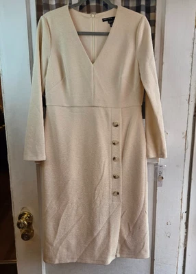 Maggy London Women's Beige Cream Long Sleeve Dress Button Detail Size 10 NWT - Image 1 of 4
