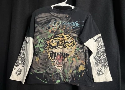 Camisa De Colección Y2K Niños Don Ed Hardy Tiger Gráficos En Capas Talla 4/5 Rara Años 2000 Foto 1 de 4