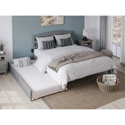 AFI Warren Solid Wood Queen Bed with Twin XL Trundle and USB Charger in Gray - Image 1 of 4