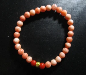 Armband Lachs Koralle Engelshaut + rote Koralle 6 mm handmade Unikat elastisch - Bild 1 von 4