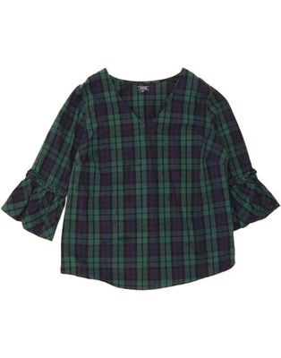 IZOD Womens 3/4 Sleeve Blouse Top UK 16 Large Green Check Cotton BQ08 - Image 1 of 3