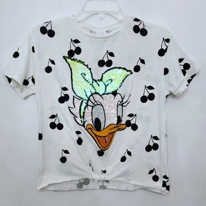 Zara Disney Kids Limited Edition Daisy Duck Sequin Cherry Print Top Size 13-14 - Picture 1 of 9