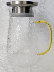 Borosilicate Textured Glass Pitcher 1.5L (50 Oz) Hot/Cold Beverage Stainless Lid - Picture 1 of 4