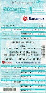 Ticket Joya Cirque Du Soleil Quintana Ro Cancun Vidanta Riviera Maya Mexico 2015 - Picture 1 of 2