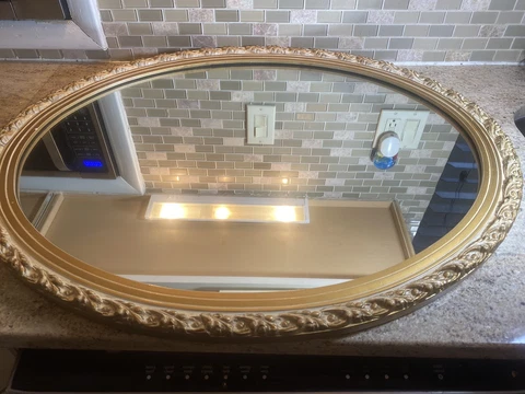 31.5" X 25.5" Vintage Ornate Gold Heavy Framed Oval Wall Mirror 13 lb Cover