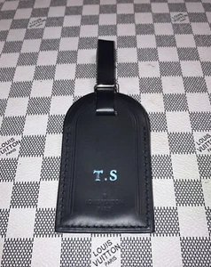 Louis Vuitton Black W Silver Hardware Large leather name tag W Initials ( T.S ). - Picture 1 of 10