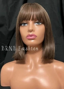 #17 Synthetic Wig Short Straight Dark Brown w/ Bangs Wig US Fast Shipping - Picture 1 of 2