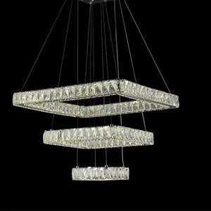 LED Chandelier Modern Crystal Square Ceiling Light Modern Pendant Light Fitting - Picture 1 of 19