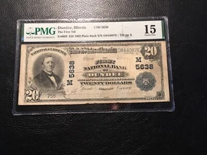 National Bank Note Dundee Illinois PMG15 Fine Only 20 Large Notes Known - Picture 1 of 2