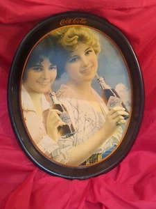 Vintage Metal Oval Coca-Cola Advertising Serving Tray Two Girls 15”x12” - Picture 1 of 5