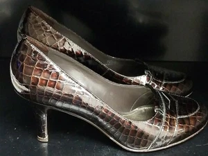 Alex Marie Faux Snake Skin Print Leather Slip On Heels Size 7M Made In Brazil - Picture 1 of 10