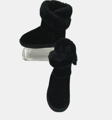 New Lamo Black Suede Boots Girls Size 2 US Faux Fur Cuff Cold Weather  - Image 1 of 4
