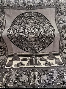 TEJIDO CALENDARIO AZTECA Diseño MANTA MEXICANA Decoración Pared Colgante Alfombra NEGRO 91x81 - Imagen 1 de 4