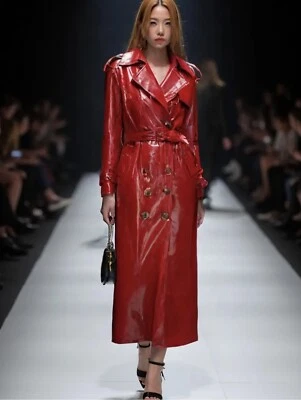 Chaqueta gabardina de cuero vegano charol brillante para pasarela ROJA S US2-4 Foto 1 de 4