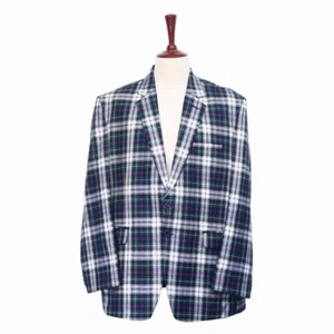 Mens 48R Green Blue White Tartan Plaid Wool Blazer Sport Coat Formal Jacket - Picture 1 of 7