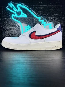 Nike Air Force 1 07 LV8 Chenille Swoosh Men’s Leather Shoes Sneakers White - 13 - Picture 1 of 6