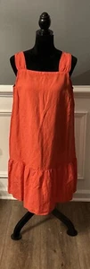 LOFT NWT orange square neck ruffle hem linen blend a line dress Size Large - Picture 1 of 6
