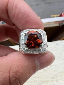 Natural Garnet Gemstone Solid 18k White Gold Ring For Men's #449 - Picture 1 of 7