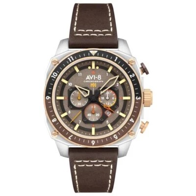 AVI-8 Unisex Grey Dial Brown Leather Band Chronograph Quartz Watch - AV-4100-33 - Image 1 of 4
