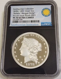 1878/1891 2 oz Barber's Morgan Silver Dollar NGC PF70 Smithsonian Medal 2021 - Picture 1 of 3