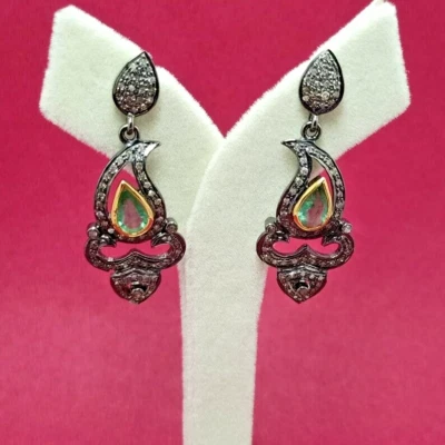 Natural Diamond Earrings, 925 Sterling Silver, Peridot Earrings, Women Earrings - Image 1 of 3