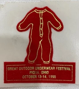 Vintage Great Outdoor Long Underwear Festival 1990 Red Velvet Sticker Piqua Ohio - Bild 1 von 5