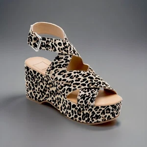 Dolce Vita Women's Lenni Open-Toe Ankle Strap Wedge Sandal Sz 6 Cheetah Leopard - Picture 1 of 5