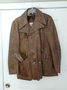 CHAQUETA BLAZER DE CUERO VINTAGE PETERS DOBLE BOTONADURA PARA HOMBRE 40R Forro con cremallera EE. UU. - Imagen 1 de 13