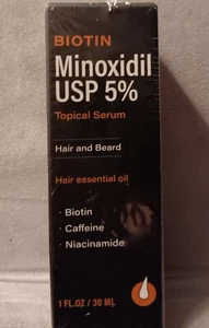 BIOTIN Minoxidil USP 5% Topical Serum Hair And Beard Growth Oil 30ML 1FL. OZ - Picture 1 of 3
