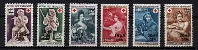 FRANCE REUNION, SCOTT # B26-B27 & B28-B31, SET 6 MINT HINGED RED CROSS SURCHARGE - Image 1 of 4