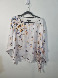 TRENT NATHAN size 14 white floral satin round neck long balloon tie sleeve - Picture 1 of 7