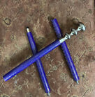 Brass Contrast Blue leather finish wooden walking stick canes with clock on top