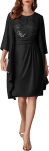 BNWT 2 Pieces Dress Suit Sleeveless Wrap Dress+3/4 Sleeve Chiffon Cardigan Cover - Picture 1 of 6