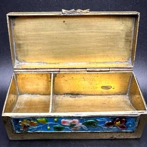 Antique Brass Hand-Painted Box Floral enamel Cloisonne Early 1900s Vintage - Picture 1 of 12