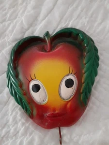 Anthropomorphic Chalkware Fruit Apple Wall Plaques Vintage - Picture 1 of 4