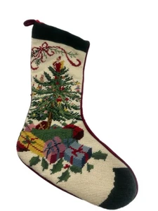 Vintage Nadelspitze Samt Weihnachtsstrumpf 20" Weihnachtsmann - Bild 1 von 11