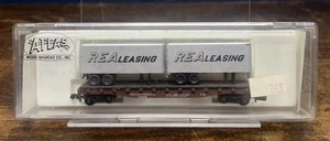 Atlas N Scale 50' Flatcar w/ Two Trailers: 3752 Pennsylvania With REA Trailers - Picture 1 of 3