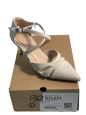 Coutgo Beige Faux Leather Kitten Heels Dressy Shoes Point Toe Women's Size 7.5 - Image 1 of 4