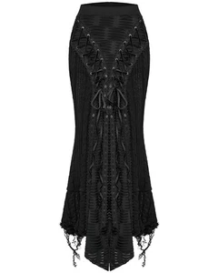 Punk Rave Daily Life Apocalyptic Gothic Spliced Shredded Knit Pencil Skirt Black - Picture 1 of 13
