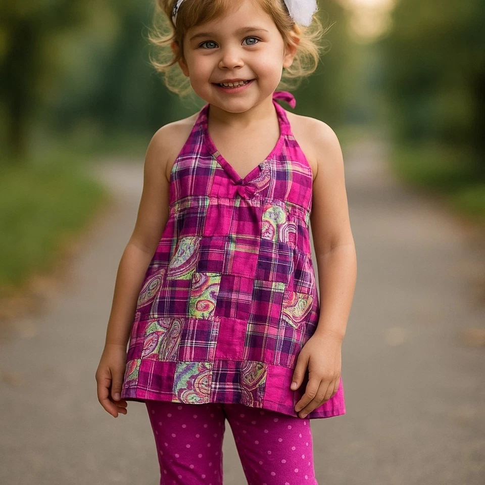 Kelly's Kids Halter Top Size 5 6 Pink Patchwork Madras Plaid Purple Dress - Image 1 of 4