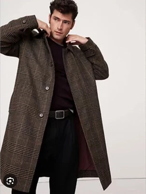 NWT! Banana Republic Italain Plaid Car Coat Brown Plaid Sz XL #572177 - Image 1 of 4