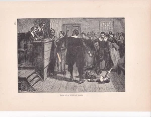 1902 Original Woodcut Print-Plate / "Trial of a Witch at Salem" c1692 - Picture 1 of 1
