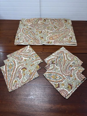 POTTERY BARN Table Runner Paisley Orange Blue Large(18”x108”) & 6-Napkins20”x20” - Image 1 of 4